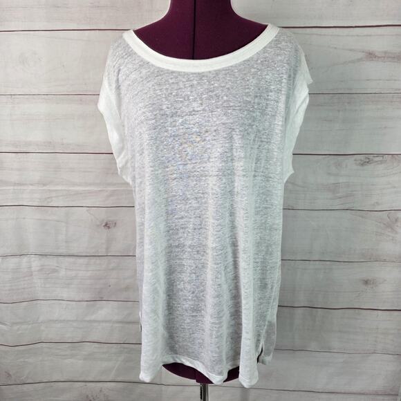 Wrap London Shirt Womens US 12 White 100% Linen Slub Scoop Neck Sleeveless WT79 - Picture 1 of 13